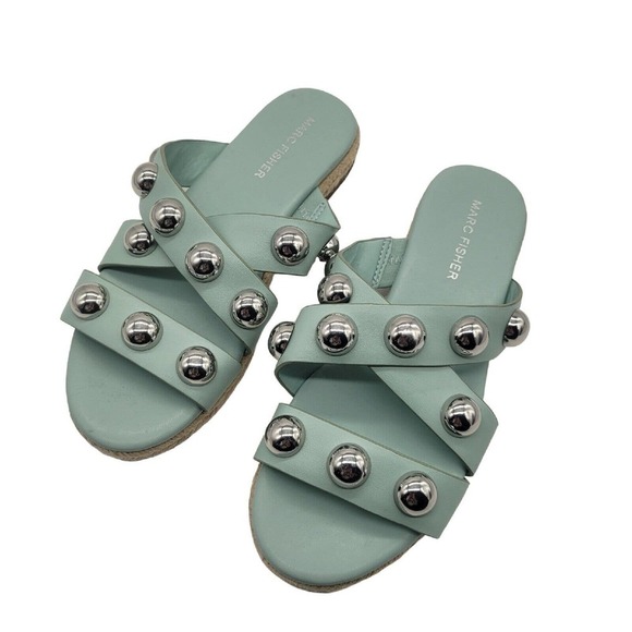 New MARC FISHER Prisca Ball-Studded Espadrille Sandals slides teal Green Size 6 - Picture 1 of 10